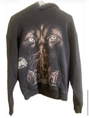 Size S- Graphic Wolf Eyes Pullover Hoodie - Black